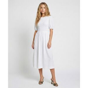 Lucy Paris White Smocked Midi Dress Small Puff Sleeve Cottagecore Bridal Boho